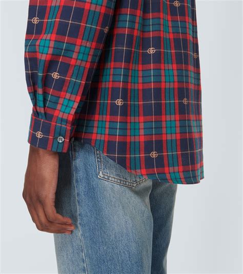 Double G tartan cotton shirt in red and blue 